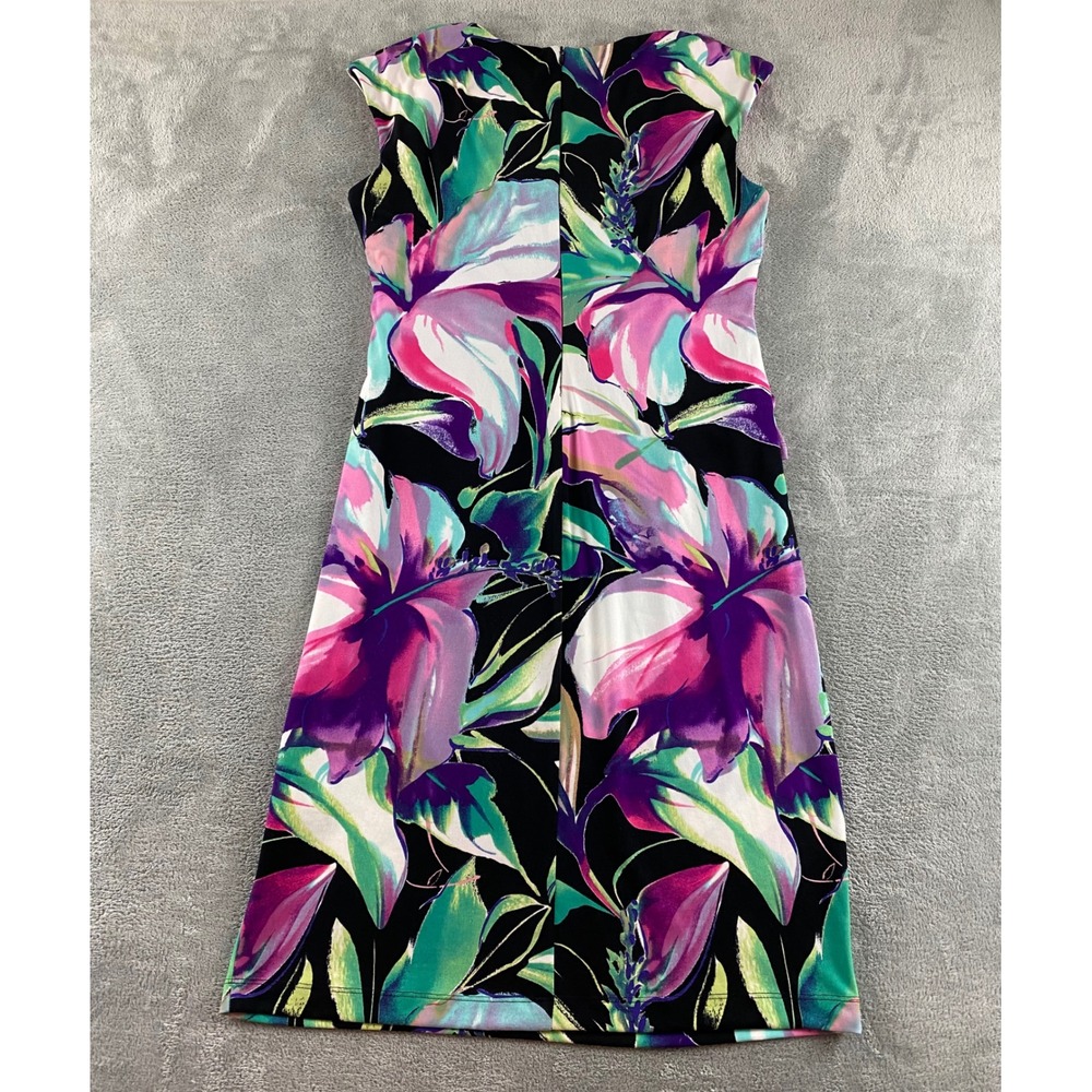Connected Apparel Floral Ruched Sheath Dress Purple Pink Green Womens 12 Cap Slv - Picture 10 of 13